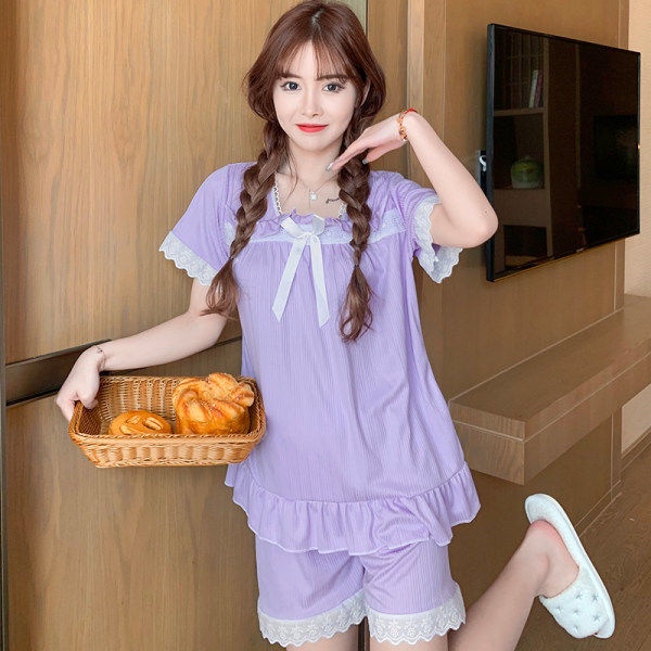 Bộ Đồ Ngủ Áo Tay Ngắn Phối Quần Short Phong Cách Công Chúa Dễ Thương Thời Trang Mùa Hè Cho Nữ