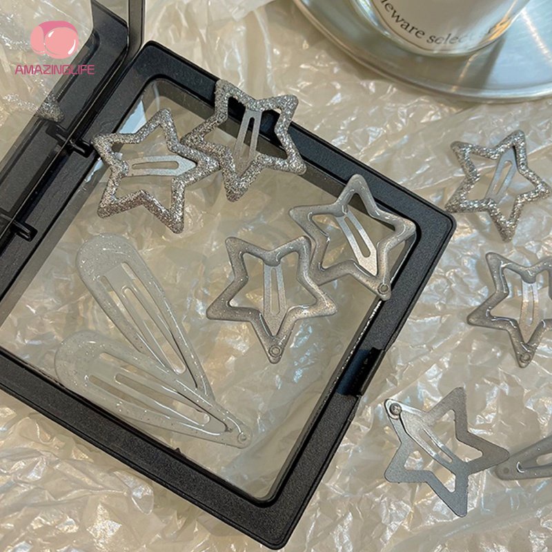 Y2k Kẹp Tóc BB Ngôi Sao Bạc Ngọt Ngào / INS Kẹp Tóc Kim Loại Hình Giọt Nước Phong Cách Hàn Quốc Cho Nữ