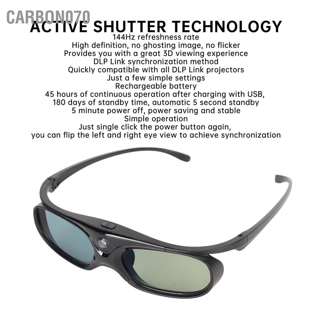 Carbon070 Kính 3D DLP Link 144Hz Có thể sạc lại Truyền ánh sáng cao màn trập chủ động cho tất cả các máy chiếu