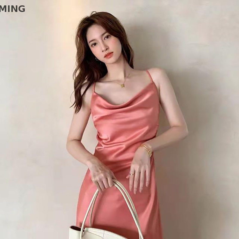 Đầm Midi Hai Dây Ôm Ngực Thanh Lịch Cho Nữ