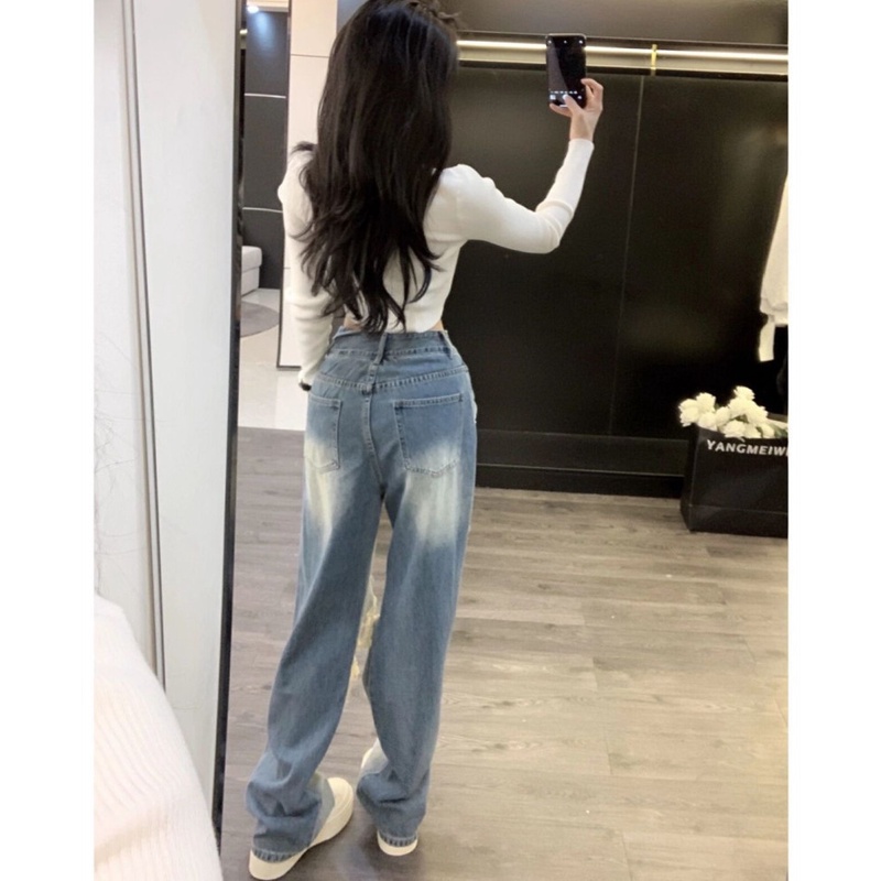Quần Jeans Nữ Lưng Cao Thêu Chữ Thời Trang