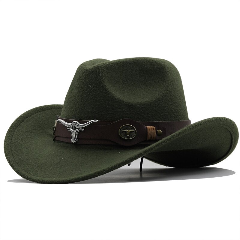 Mũ Cao Bồi Bằng Len Màu Đỏ Phong Cách Phương Tây Kích Thước 56-58cm