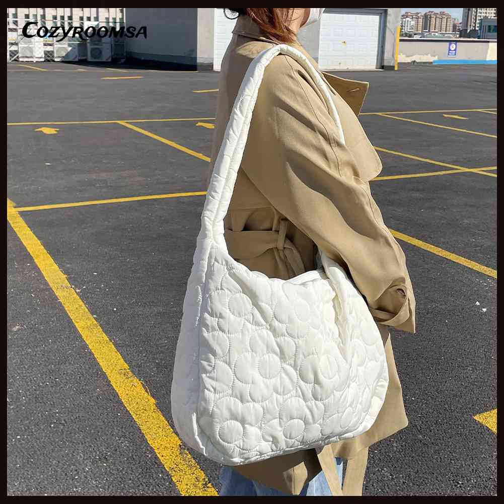 Túi Xách Đeo Chéo Có Đệm Xếp Ly Bằng Vải Cotton Cho Nữ