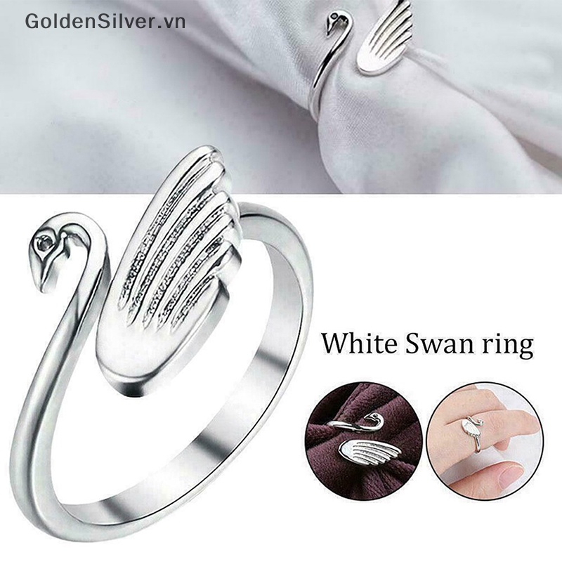 Nhẫn Hở Đan Len Hình Thiên Nga Màu Vàng / Bạc Tùy Chỉnh Tiện Dụng
