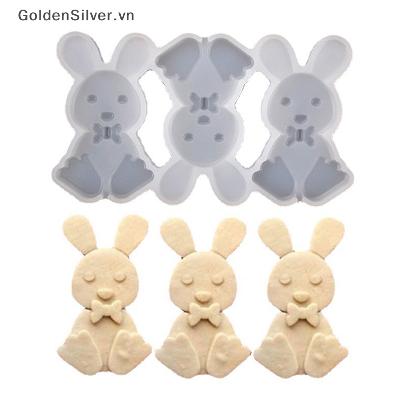 Khuôn Silicon Làm Kẹo Mút Hình Thỏ 3D Màu Vàng Kim Trang Trí Lễ Phục Sinh