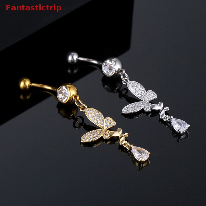 Khuyên Rốn Bằng Thép Không Gỉ Đính Đá Zircon Hình Bướm Thời Trang