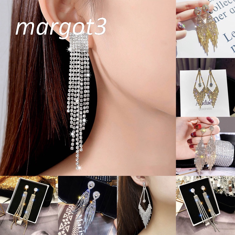 Bông Tai Dáng Dài Đính Pha Lê Lấp Lánh Thời Trang Sang Trọng Cho Nữ