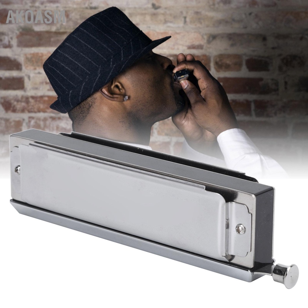AKOASM Chromatic Harmonica 10 Hole 40 Tone Đàn organ miệng chơi đa âm 2 mặt Màu bạc