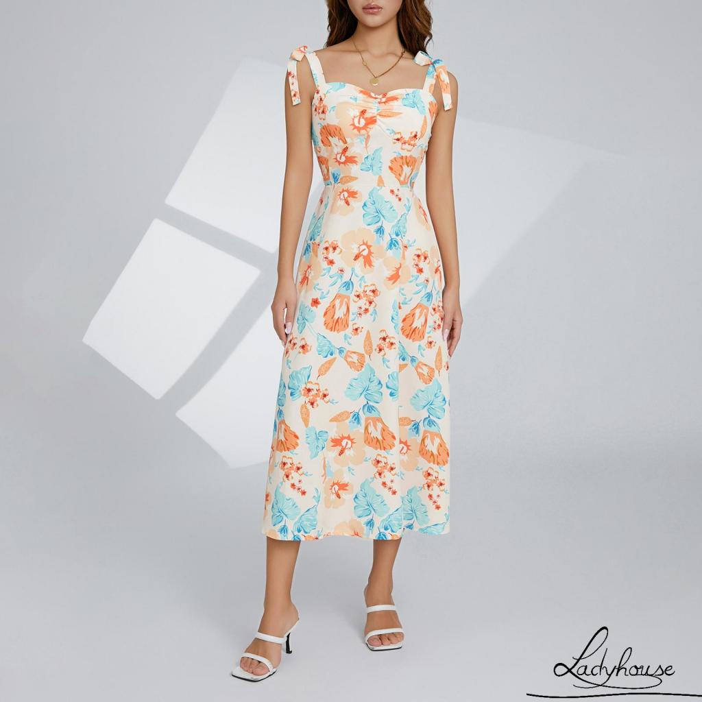 Đầm Midi Hai Dây Dáng Chữ A In Họa Tiết Hoa Thời Trang Mùa Hè Cho Nữ