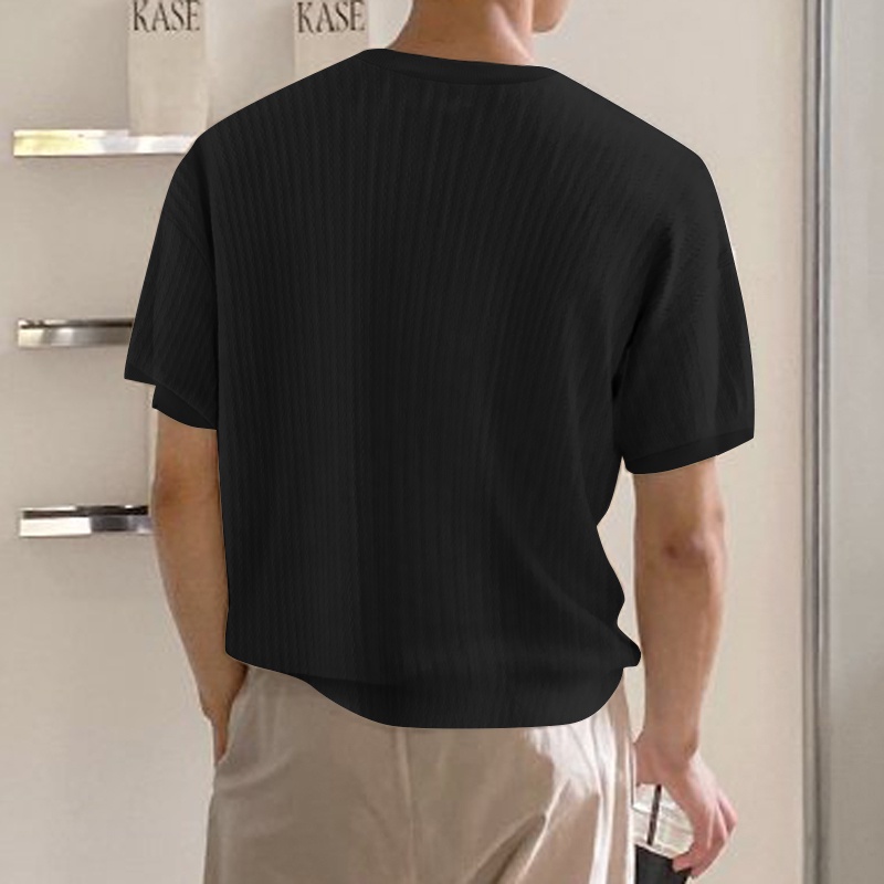 INCERUN Áo Thun Tay Ngắn Cổ Tròn Kẻ Sọc Ngang Trẻ Trung Hợp Thời Trang Cho Nam