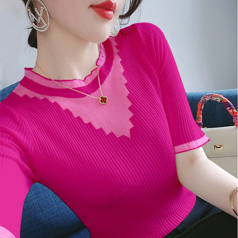 Áo Thun Dệt Kim Tay Ngắn Cổ Tròn Dáng Rộng Thời Trang Mùa Hè Xinh Xắn Cho Nữ