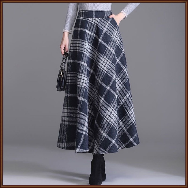 Chân Váy Chữ A Lưng Cao Dáng Xòe Kẻ Sọc Ca Rô Thoáng Khí Kiểu Retro Xinh Xắn Cho Nữ
