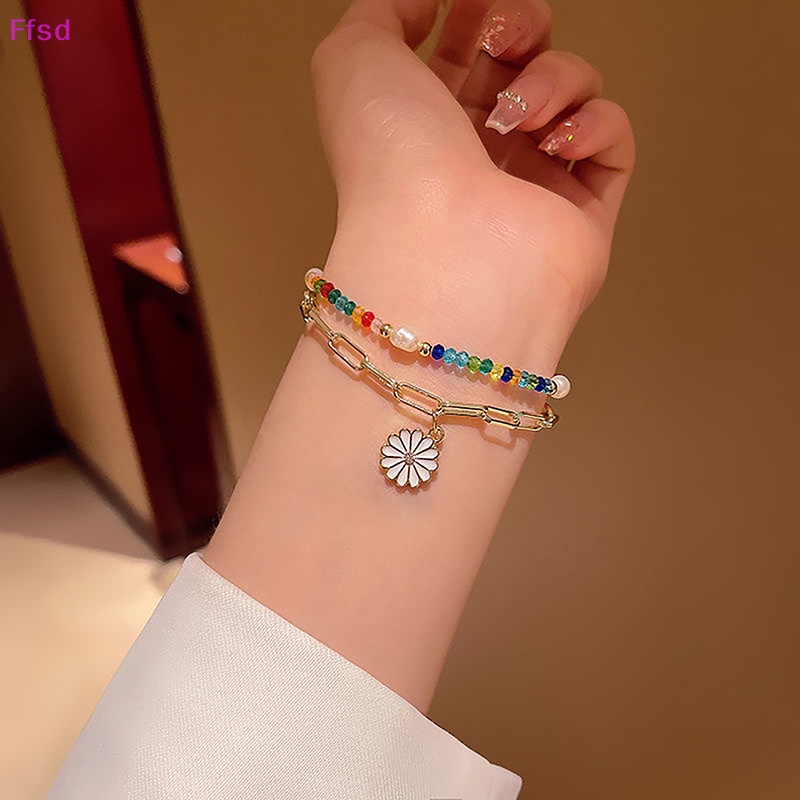 {Ffsd} Vòng Tay Hoa Cúc Hai Màu Đính Hạt Trang Sức Cơ Thể Mùa Hè Cho Nữ * Bán Chạy