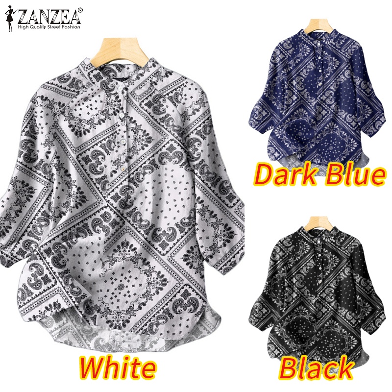 Zanzea Áo Sơ Mi Tay Lửng 3 / 4 Họa Tiết Hoa Thời Trang Cho Nữ