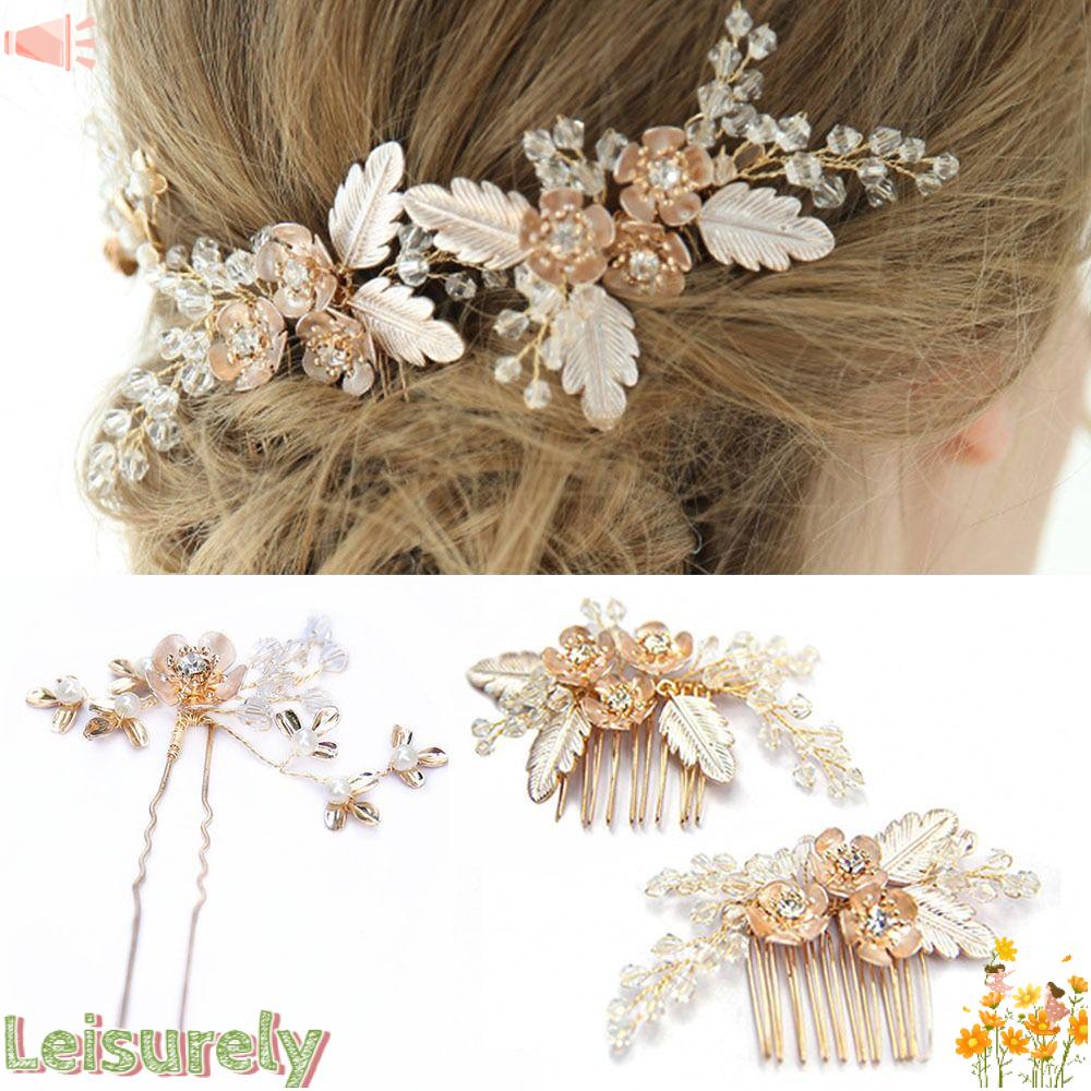 Vương Miện Cài Tóc Cô Dâu Sang Trọng|Kẹp Tóc Hình Chiếc Lá