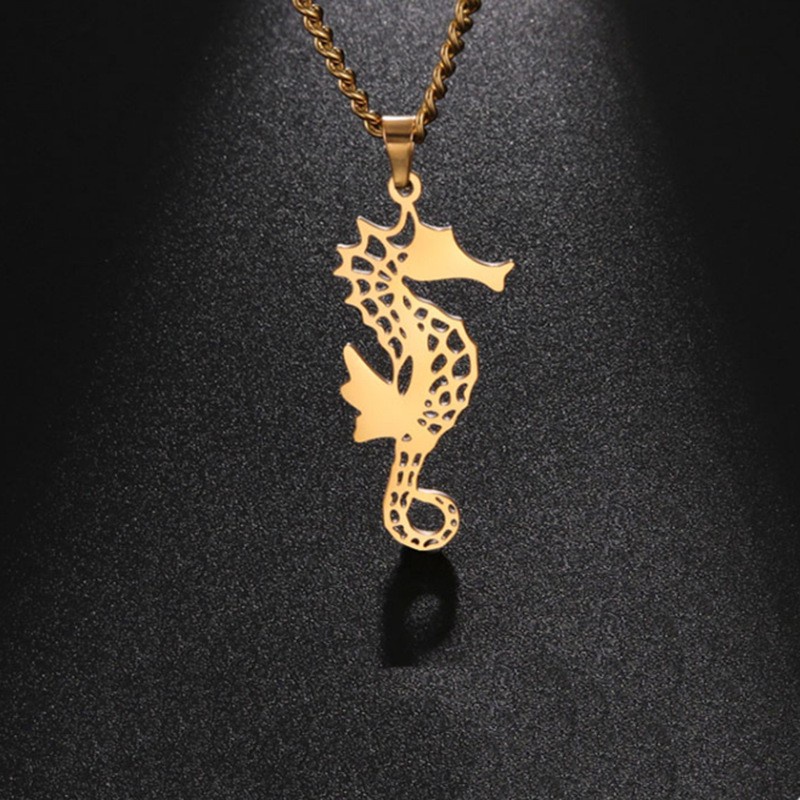 Vòng cổ Mặt Hình Cá Ngựa Bằng Thép Không Gỉ Phong Cách Hip Hop Cho Nữ