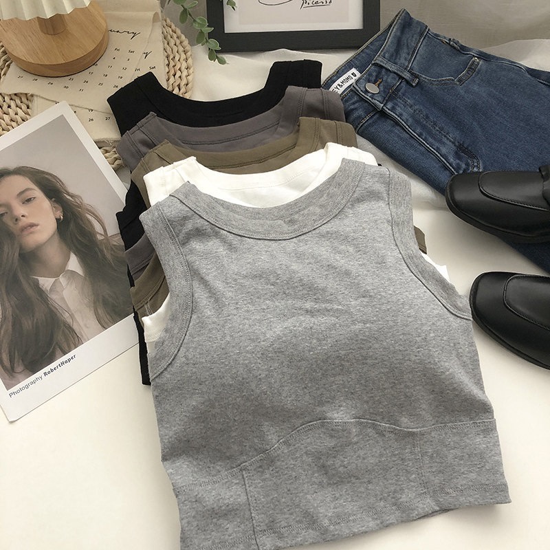 [CÓ MÚT] Áo ba lỗ croptop thun tăm siêu co giãn có đệm ngực MS1164