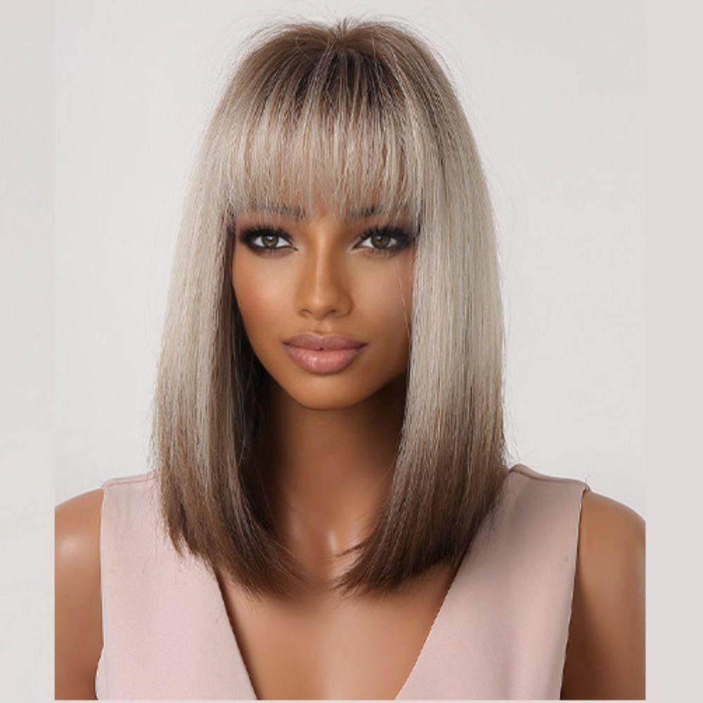 Tóc Giả Ngắn Thẳng Màu Đen Sợi Chịu Nhiệt Tự Nhiên VANES1 Cho Nữ