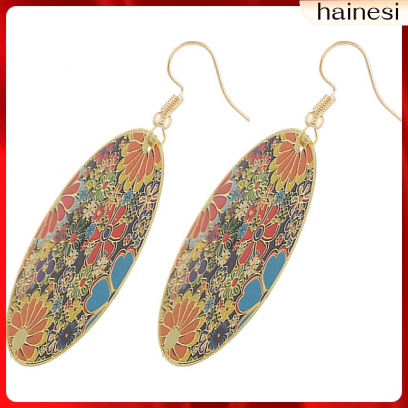 Flower Earrings Women Ladies Printed Style Retro Dangle Drop Bohemia Miss