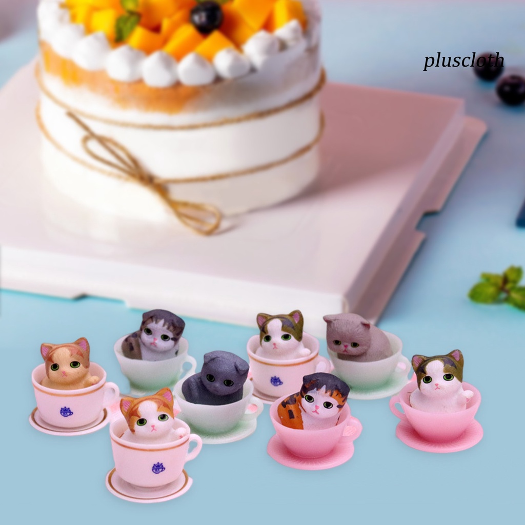 Bộ 8 Tượng Mèo Mini Sơn Thủ Công Dùng Trang Trí Bàn Làm Việc