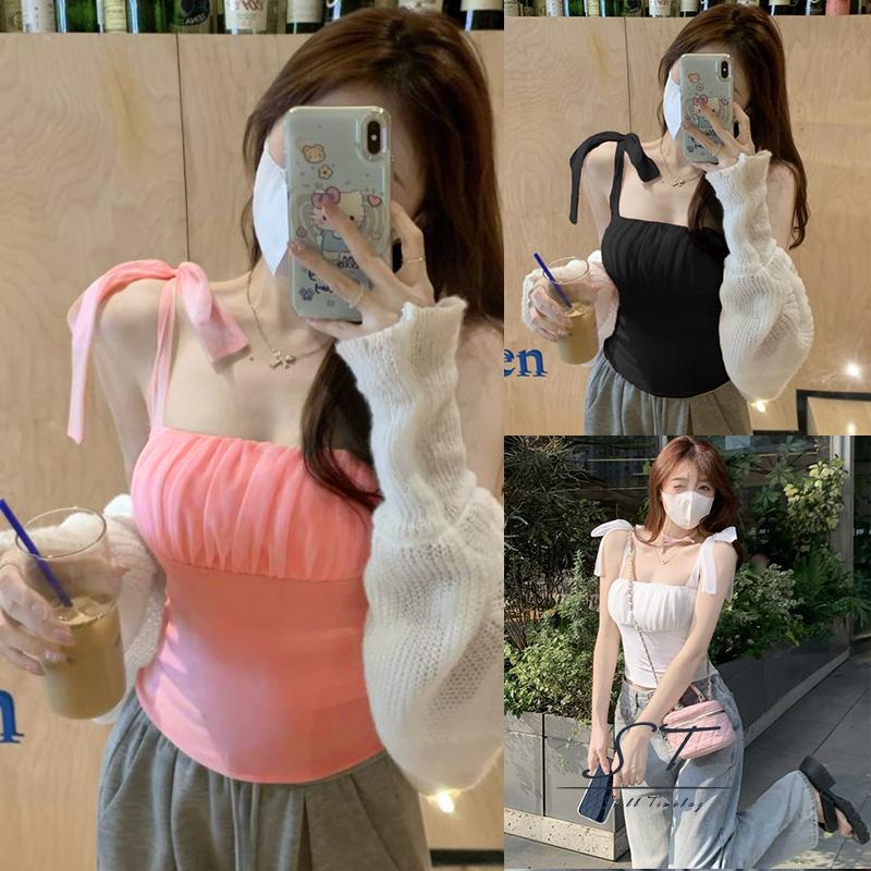 Áo Hai Dây CY03 Ôm Dáng Phối Vải Tuyn Thời Trang Mùa Hè Cho Nữ