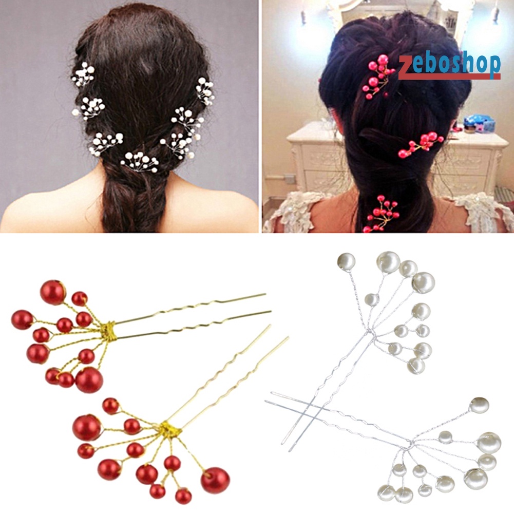 Set 2 Kẹp Tóc Đính Ngọc Trai Giả Lấp Lánh Thời Trang Cho Nữ