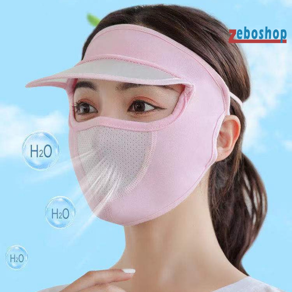 Zeboshop Mũ Trùm Đầu Vành Rộng Đục Lỗ Thoáng Khí Kèm Khẩu Trang Che Mặt Vành Tai Bằng Silicone Khi Đi Xe Đạp Thể Thao Ngoài Trời