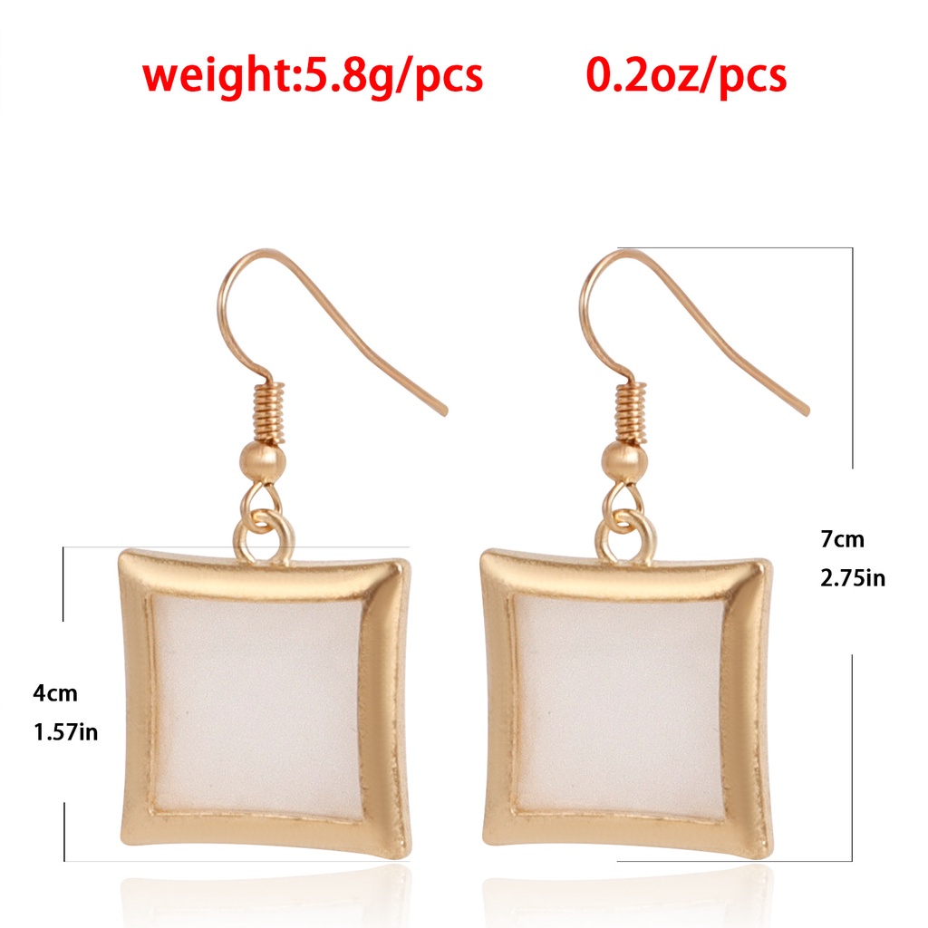 Khuyên Tai Kim Loại Hình Vuông Màu Trắng Phong Cách Retro Cá Tính Cho Nữ