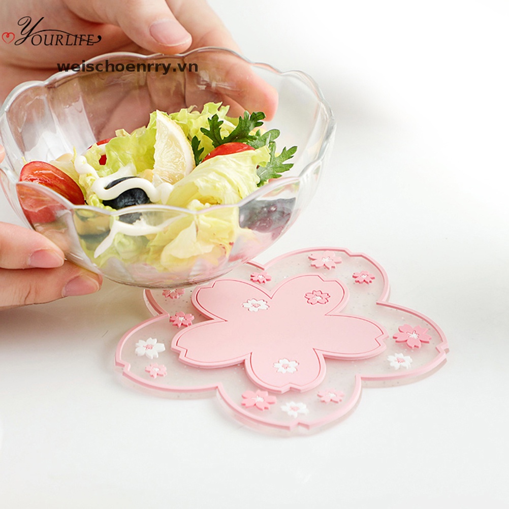 Đế Lót Ly Cách Nhiệt Chống Trượt Hình Hoa Anh Đào Xinh Xắn