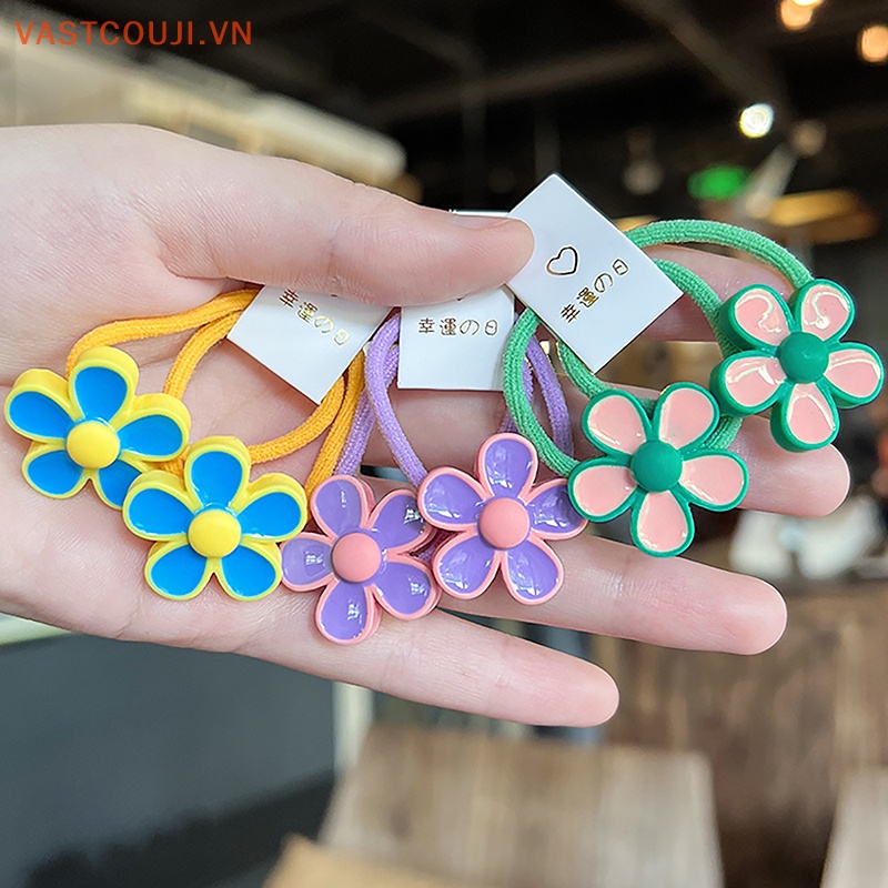 Dây Cột Tóc Co Giãn Đính Hoa Màu Kẹo Ngọt Dễ Thương Cho Bé Gái