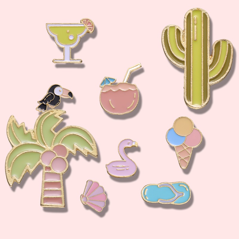 Huy Hiệu Cài Áo Hình Cây Dừa Tráng Men Phong Cách Mùa Hè Cho Bạn Bè