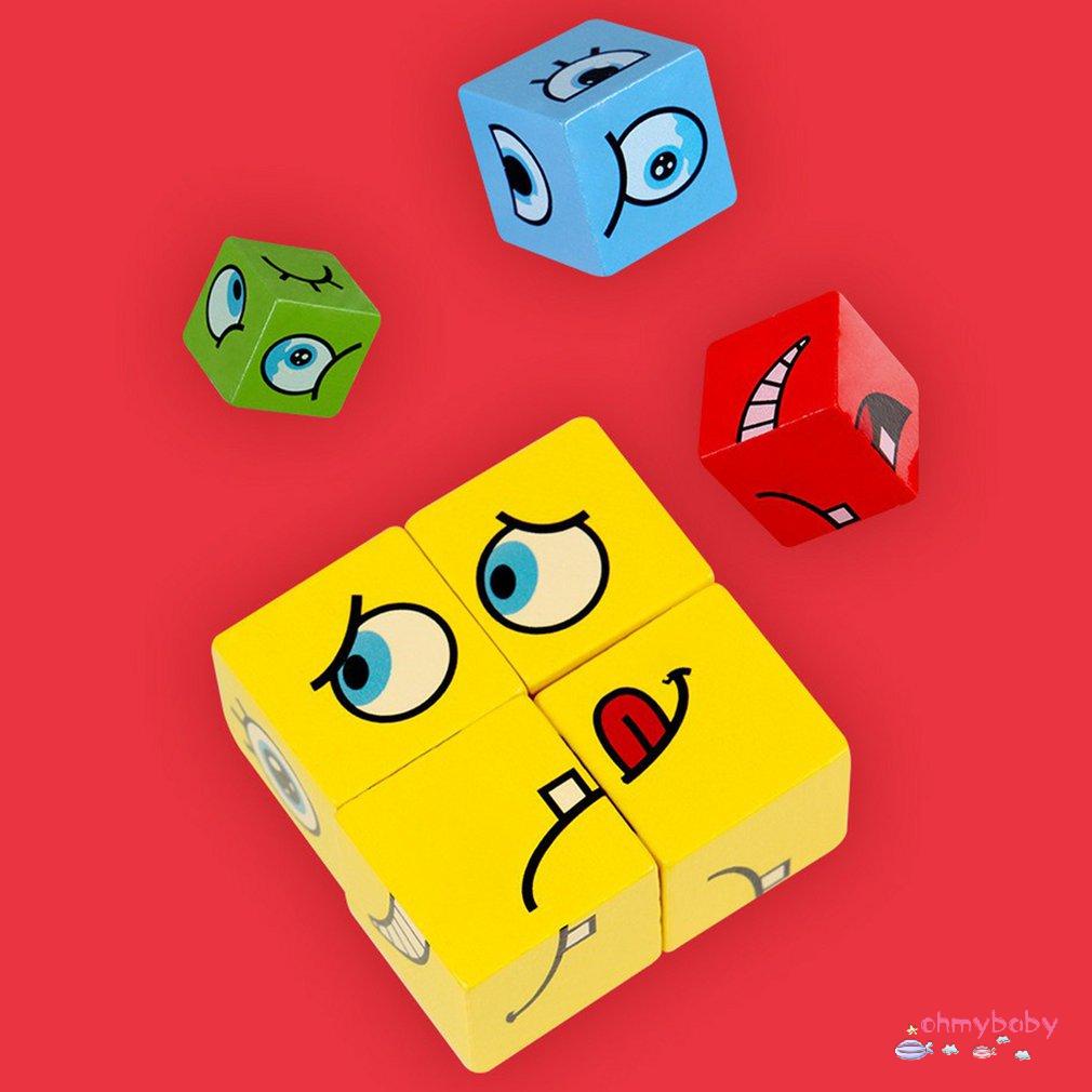 [Ready] Montessori Biểu Hiện Xếp Hình Mặt Đổi Khối Lập Phương Xây Dựng Đồ Chơi Đầu Học Giáo Dục Trận Đấu Dành Cho Trẻ Em Quà Tặng [Z/10]