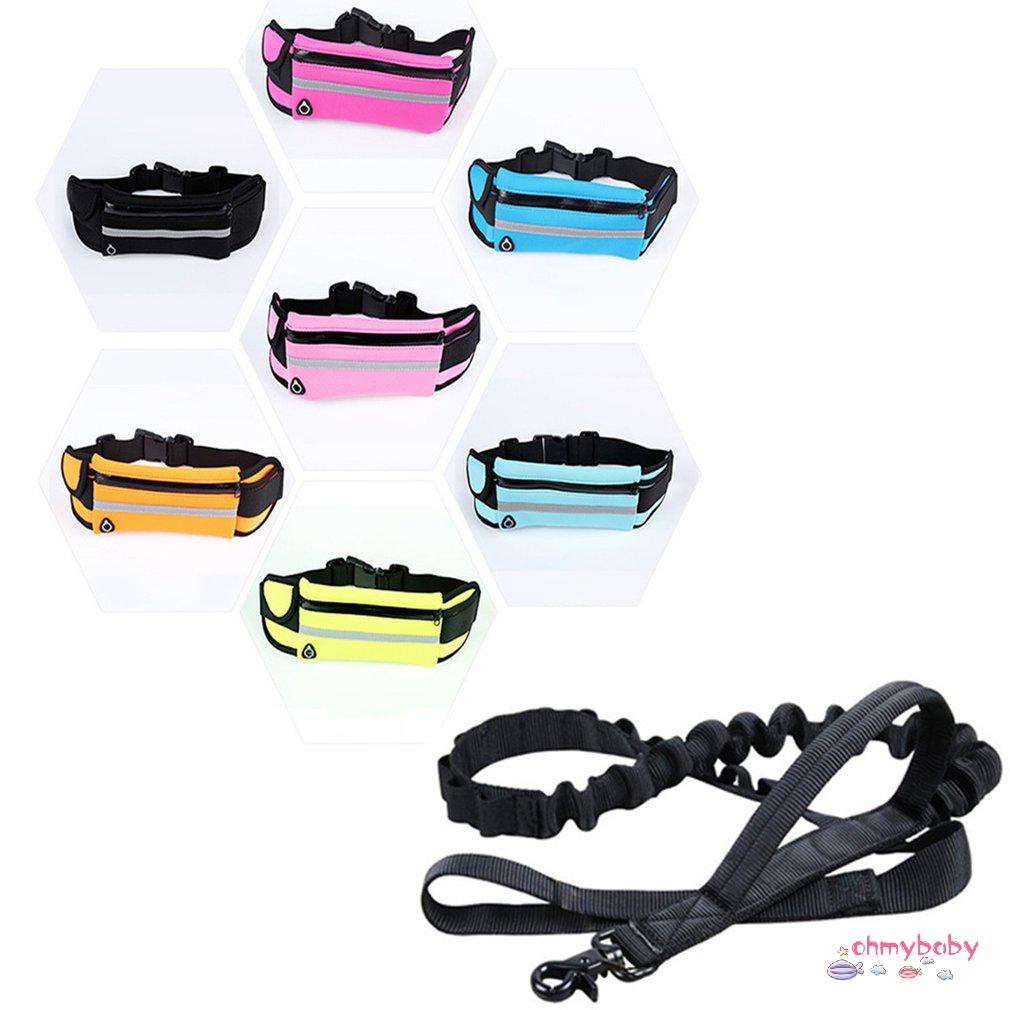 [OMB] Rảnh Tay Dây Xích Chó Có Túi Phản Quang Kéo Eo Thú Cưng Chạy Bộ Huấn Luyện Dẫn [Z/14]