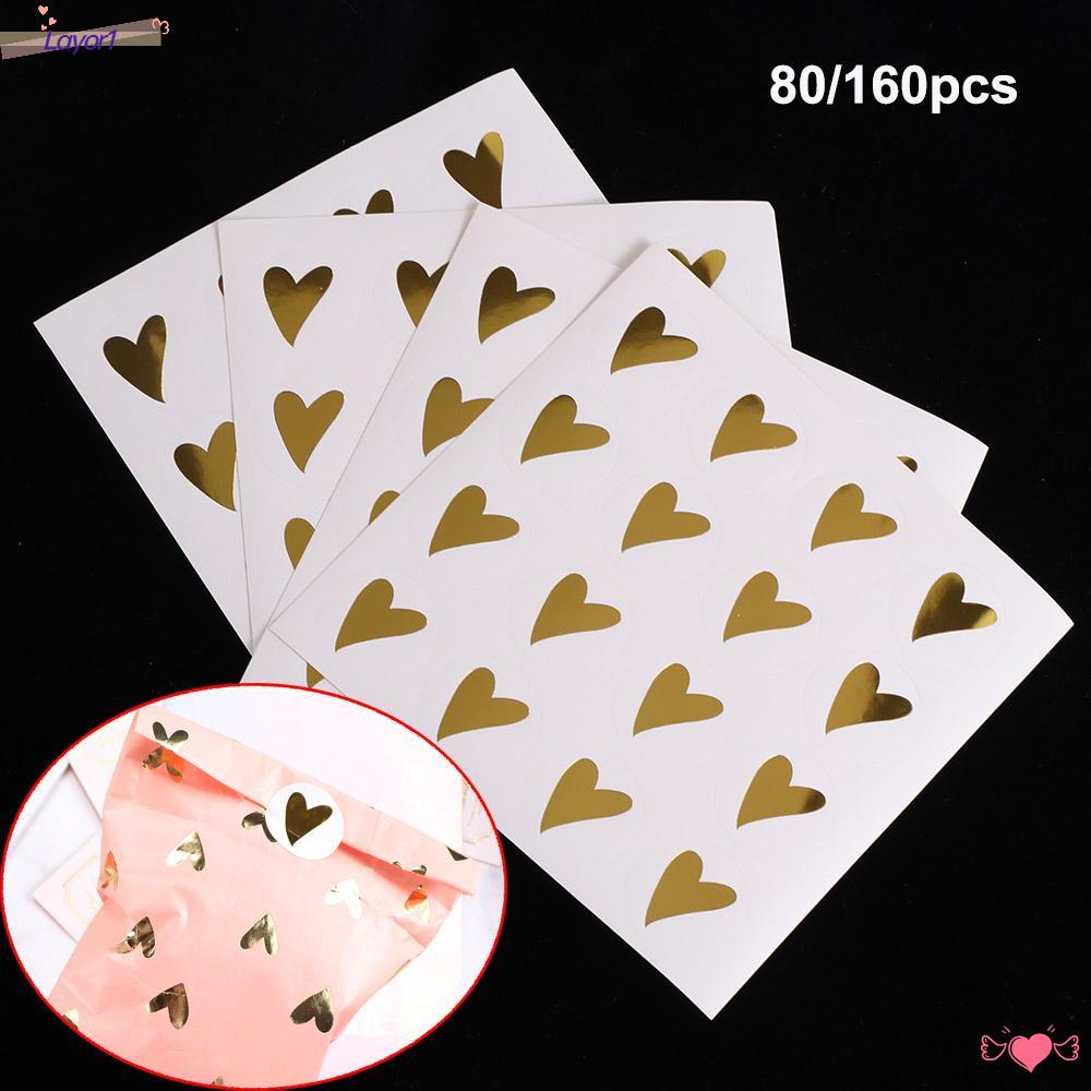 Set 1 / 80 / 160 Sticker Handmade Hình Trái Tim Tròn Màu Đồng Trang Trí Bánh Kem