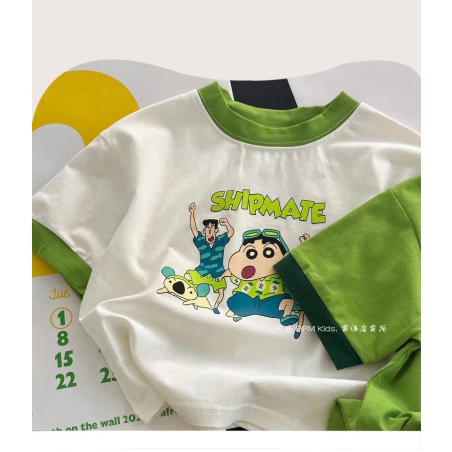 Áo Thun Cotton Tay Ngắn In Họa Tiết Hoạt Hình Phong Cách Hàn Quốc Thời Trang Cho Bé Trai Và Gái