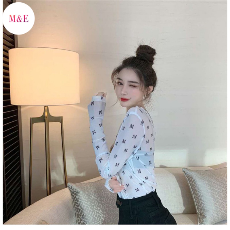 Áo Thun Tay Dài Chống Nắng Vải Lụa Lạnh Mỏng In Chữ Thời Trang Mùa Hè 2023 Cho Nữ