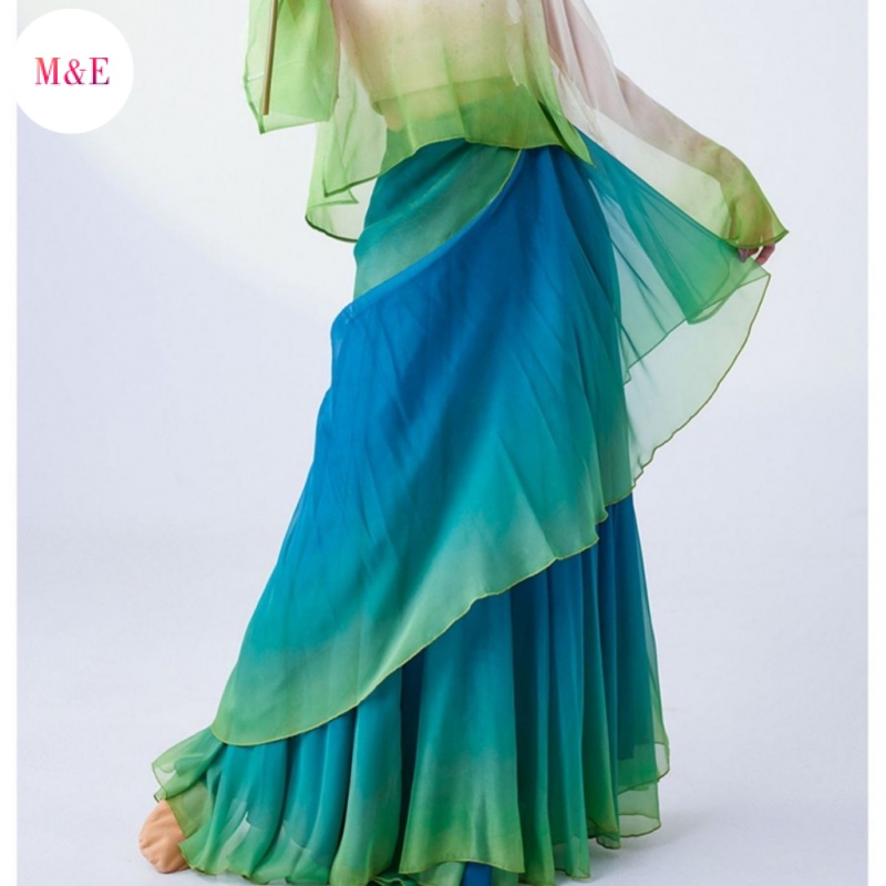 M &amp; E 2023 Áo Váy Lưới Dáng Dài Màu Gradient Phong Cách Mới Cổ Điển Thanh Lịch Khiêu Vũ Cho Nữ