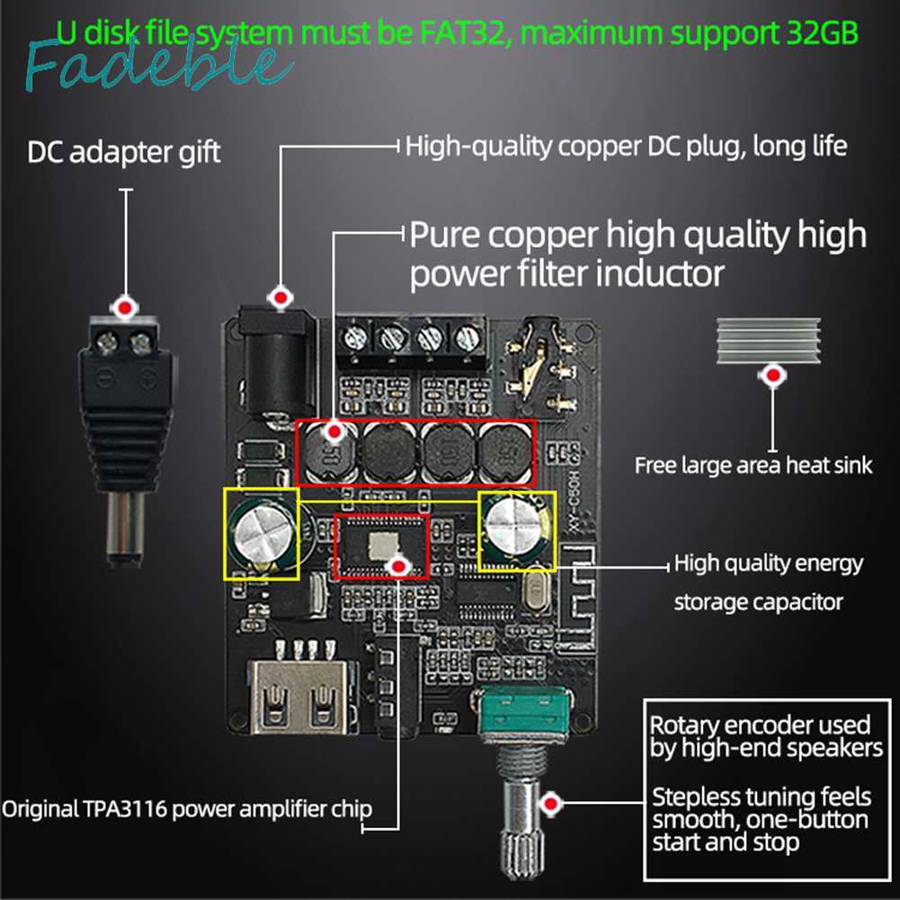 Bảng Mạch Khuếch Đại Âm Thanh Kỹ Thuật Số Không Dây XY-C50H 50Wx2 APP