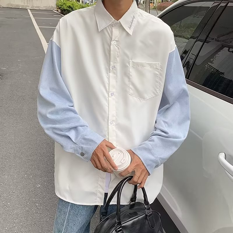 Set Áo Sơ Mi Phối Áo Khoác Vest Không Tay Màu Sắc Tương Phản Phong Cách Hồng Kông Thời Trang Cao Cấp Cho Nam