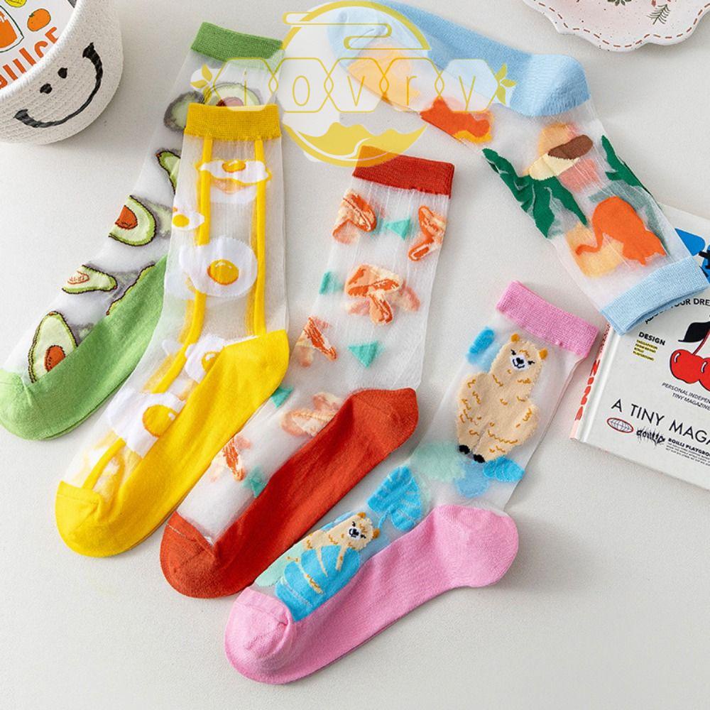 Vớ Lụa Mỏng Co Giãn Thoáng Khí In Hình Trái Cây Dễ Thương Phong Cách Harajuku Cho Nữ