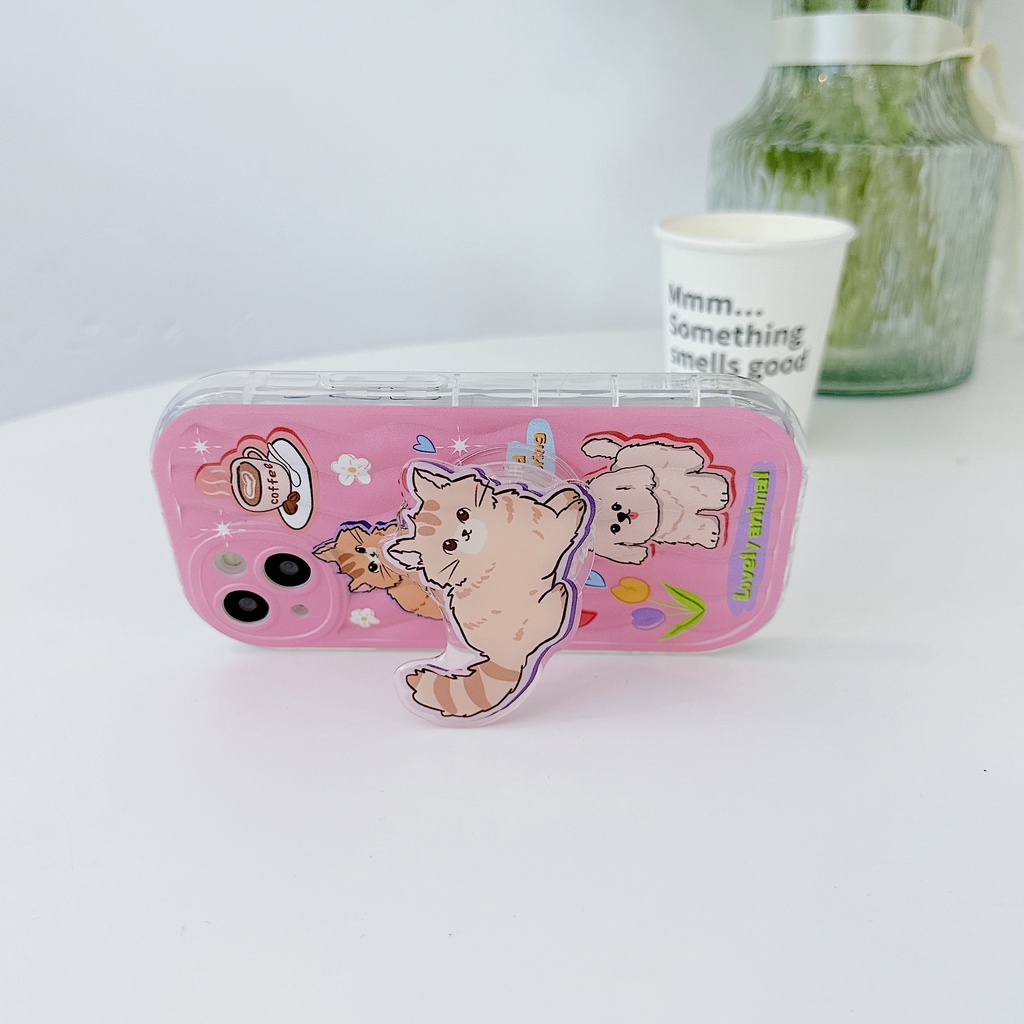 Ốp Điện Thoại TPU Dẻo Trong Suốt Họa Tiết Hoạt Hình Chó Mèo Kèm Giá Đỡ Cho iPhone 13 12 11 Pro Max 14 Plus