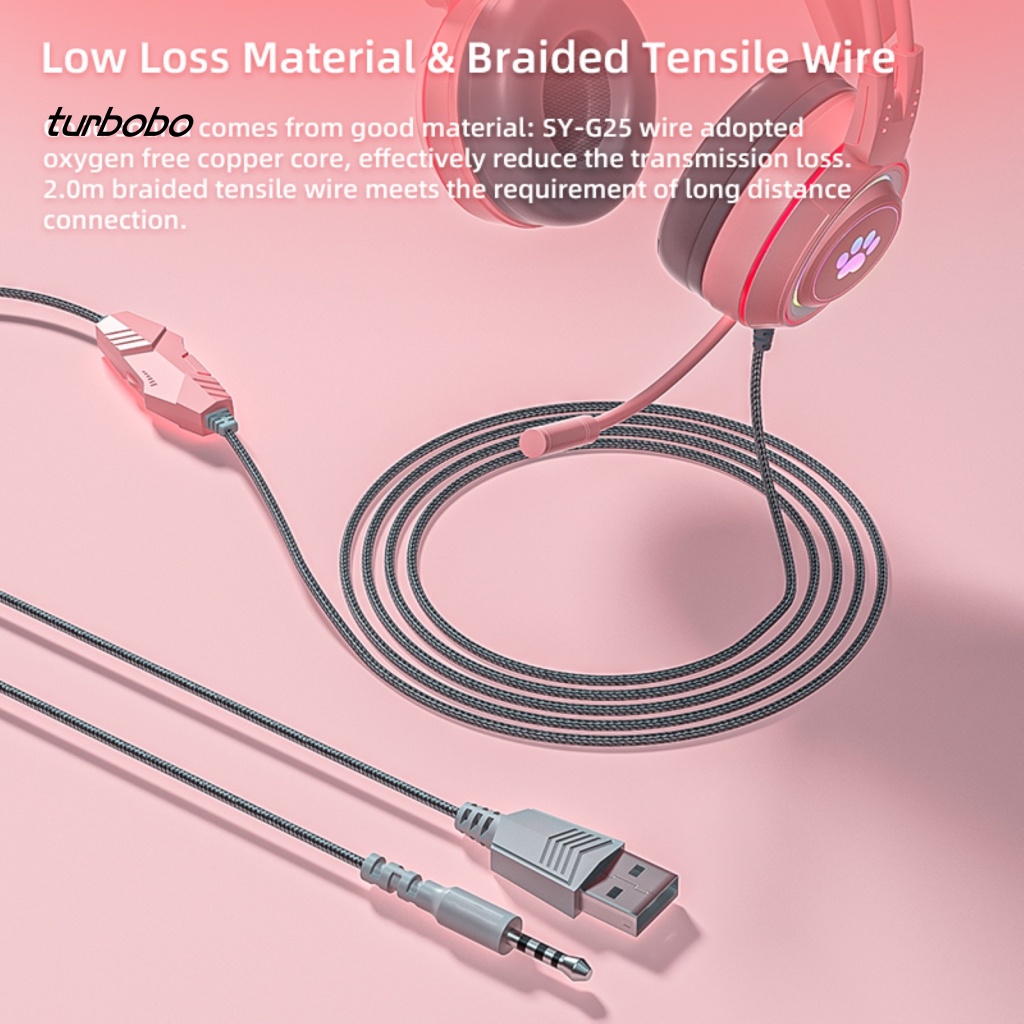 Tai Nghe Chụp Tai Có Micro Và Đèn RGB SY-G25 Hình Tai Mèo Dễ Thương Cho Máy Tính Esport