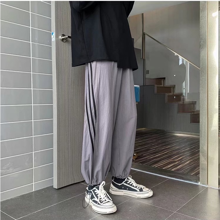 Quần Thể Thao Kẻ Sọc Dáng Rộng Phong Cách Đường Phố Mùa Hè Unisex