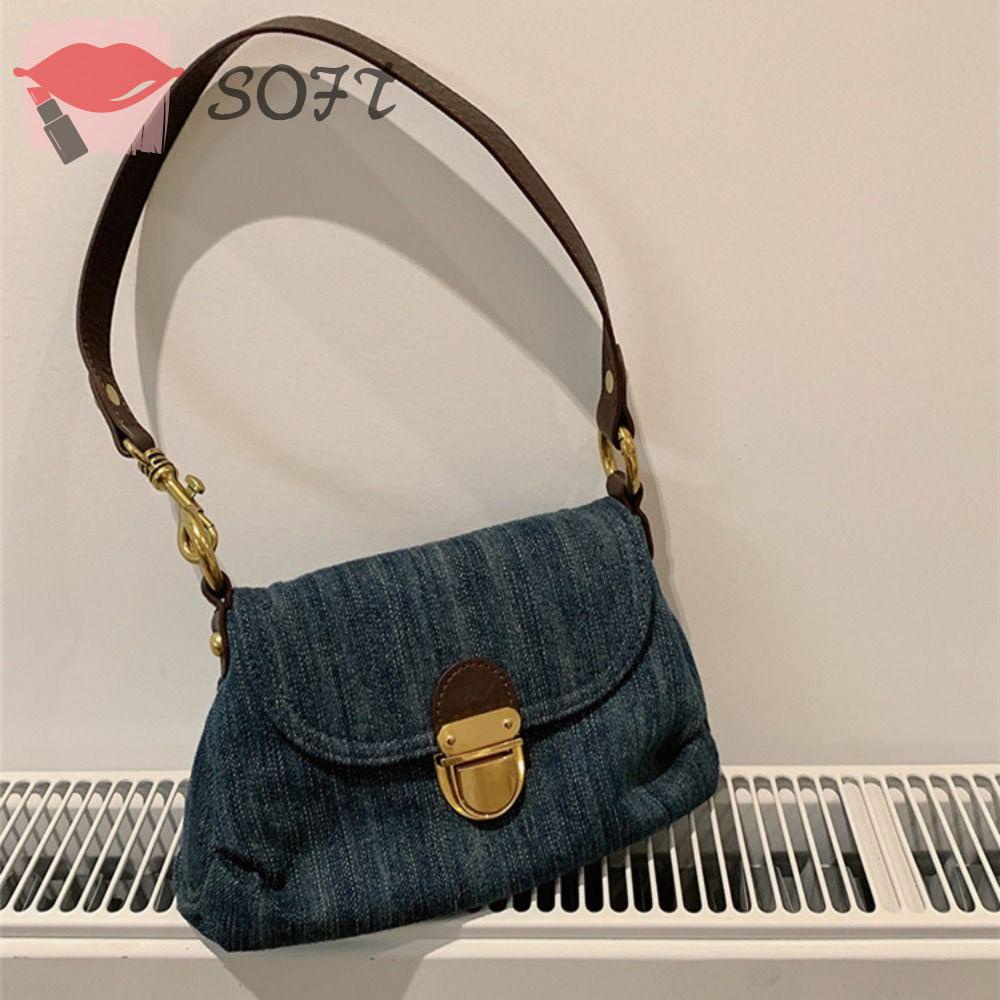 Túi Xách Đeo Vai Vải Denim Phong Cách Retro Thời Trang