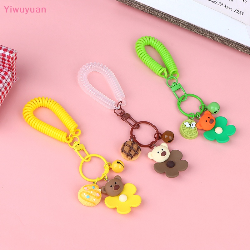 < Yiwuyuan > Móc Chìa Khóa Hình Gấu Bông Hoạt Hình Có Chuông Và Dây Lò Xo Chống Thất Lạc Phụ Kiện Túi Xách Mới