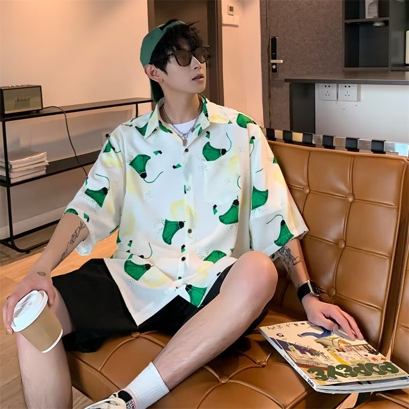 Áo Sơ Mi Tay Ngắn Dáng Rộng Họa Tiết Hoa Phong Cách Đường Phố Thời Trang Mùa Hè Cho Nam