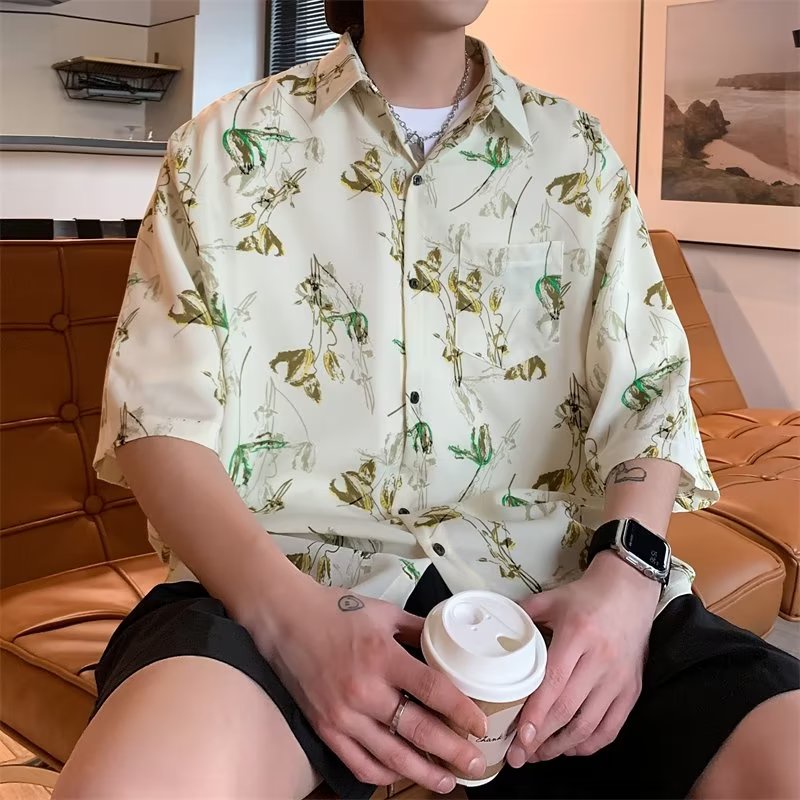 Áo Sơ Mi Tay Ngắn Dáng Rộng Họa Tiết Hoa Phong Cách Đường Phố Thời Trang Mùa Hè Cho Nam