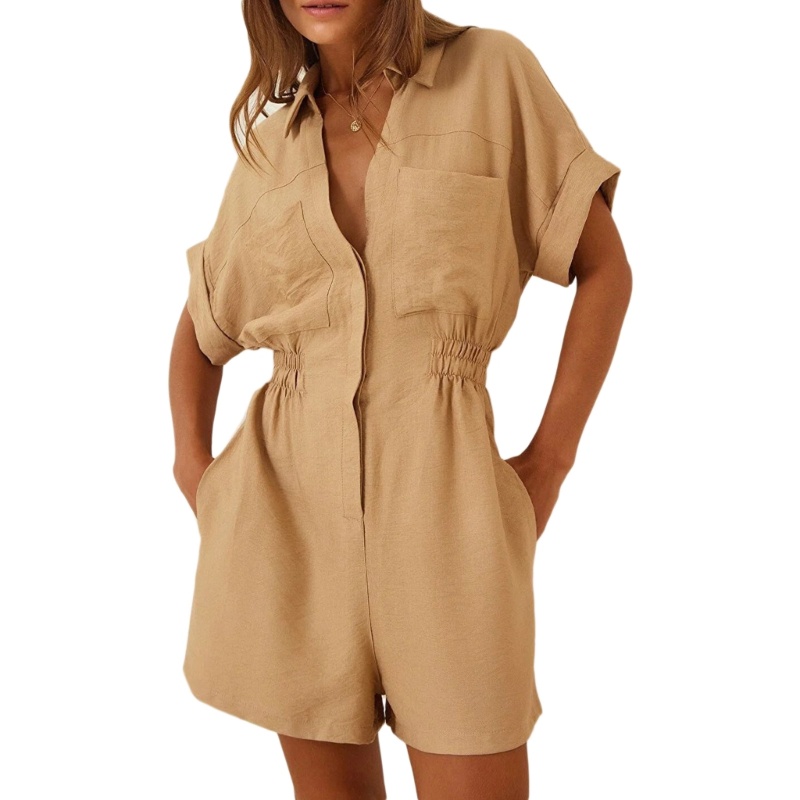 Bộ Áo Liền Quần Ngắn Tay Cài Nút Thời Trang Mùa Hè Cho Nữ