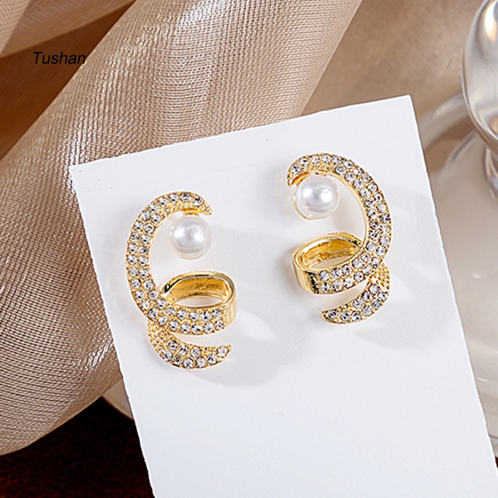 1 Đôi Bông Tai Hình Xoắn Ốc Đính Đá Lấp Lánh Thời Trang Hàng Ngày