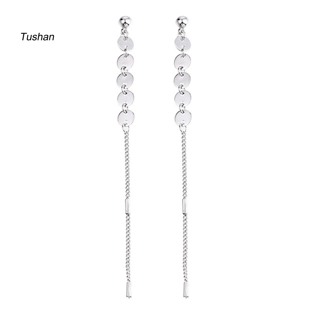 Bông Tai Dáng Dài Hình Tròn Phối Tua Rua Phong Cách Hàn Quốc Thời Trang Dự Tiệc Sang Trọng